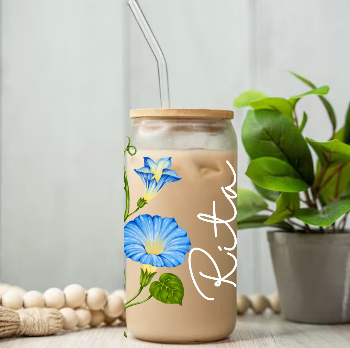 Birth Flower Glass Tumbler Cup Hippo Boutique