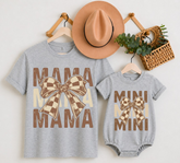 Mama & Mini Matching T-Shirts & Romper - Brown Checkered Bow Hippo Boutique
