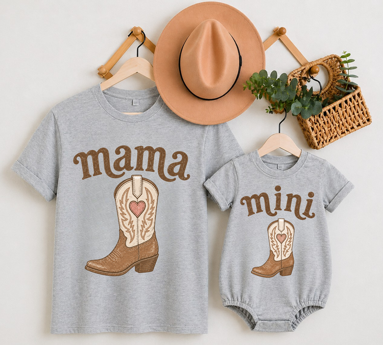 Mama & Mini Matching T-Shirts & Romper - Cowboy Boot Hippo Boutique