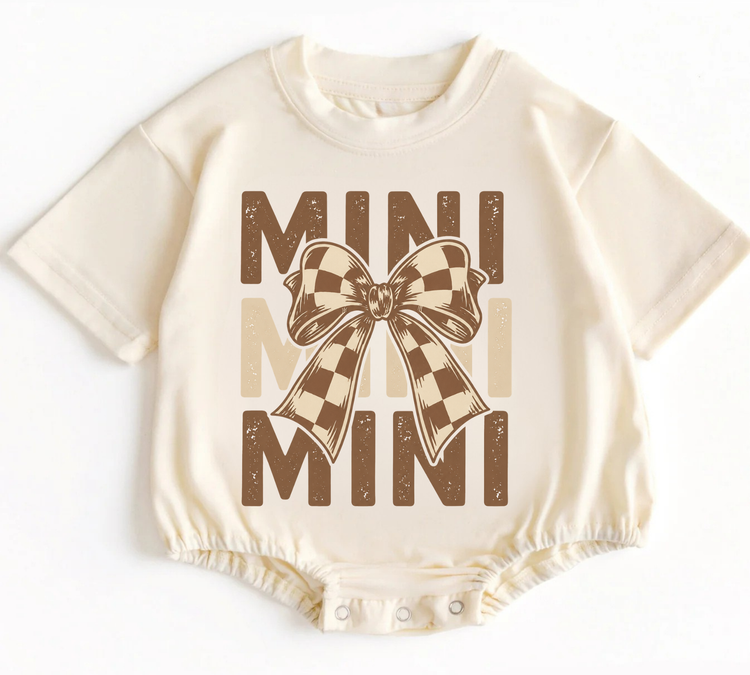 Mama & Mini Matching T-Shirts & Romper - Brown Checkered Bow Hippo Boutique