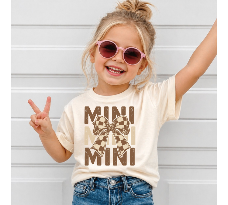 Mama & Mini Matching T-Shirts & Romper - Brown Checkered Bow Hippo Boutique