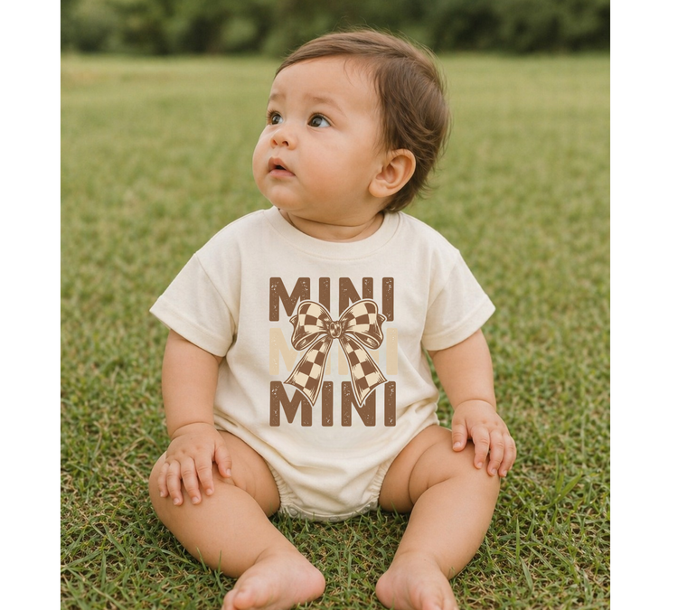 Mama & Mini Matching T-Shirts & Romper - Brown Checkered Bow Hippo Boutique