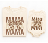 Mama & Mini Matching T-Shirts & Romper - Brown Checkered Bow Hippo Boutique