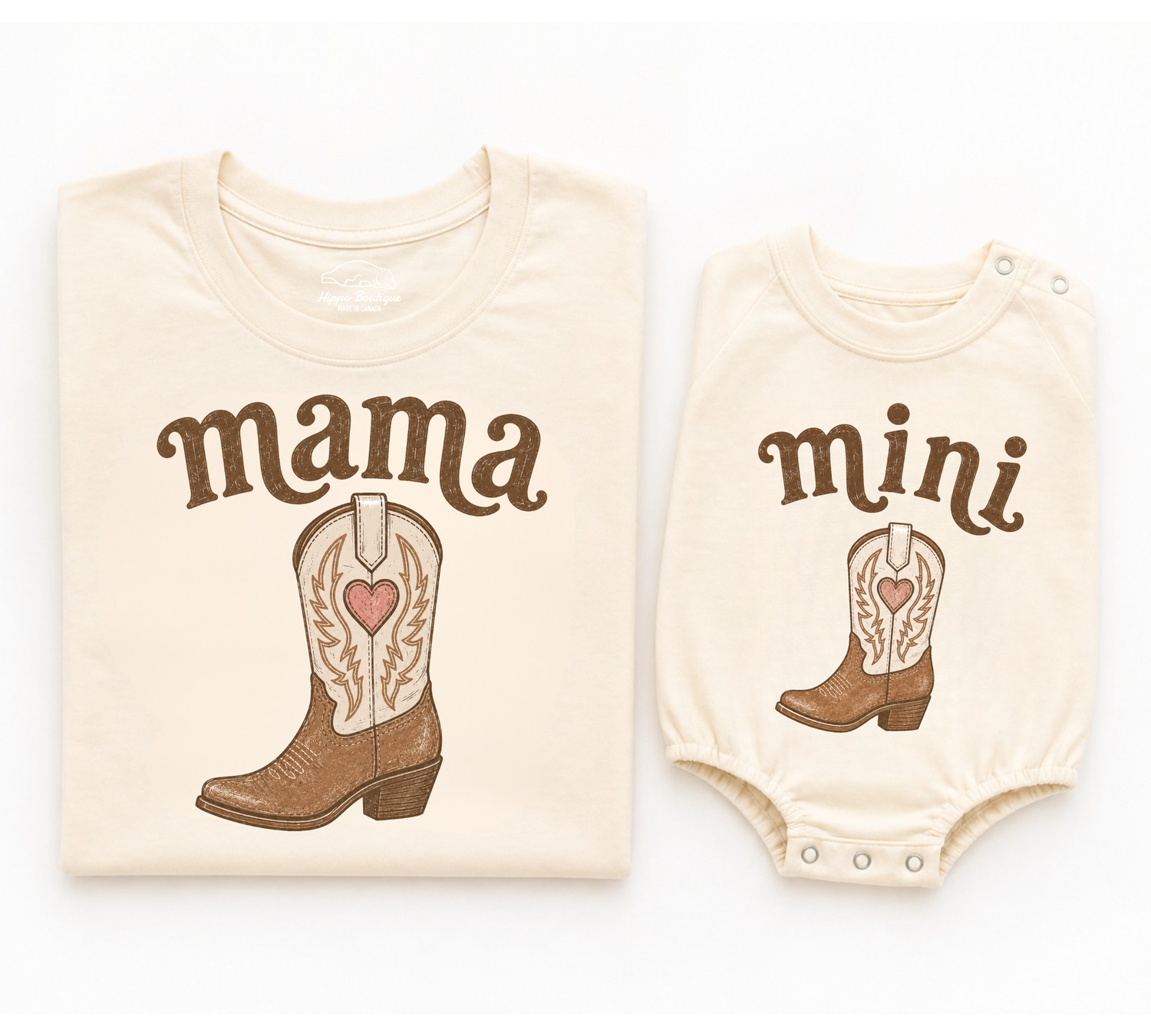 Mama & Mini Matching T-Shirts & Romper - Cowboy Boot Hippo Boutique