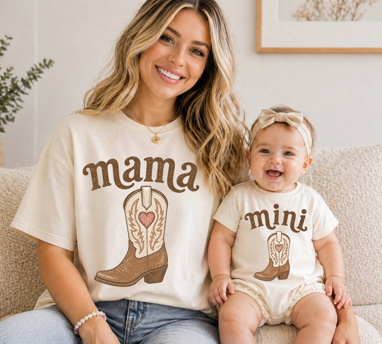 Mama & Mini Matching T-Shirts & Romper - Cowboy Boot Hippo Boutique