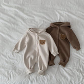 Teddy Hooded Romper Zip Up Bodysuit Hippo Boutique