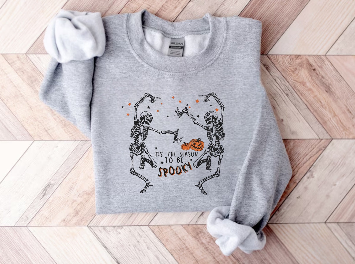 Halloween Tis the Season to Be Spooky Skeleton Women’s fleece crewneck Sweatshirts Hippo Boutique