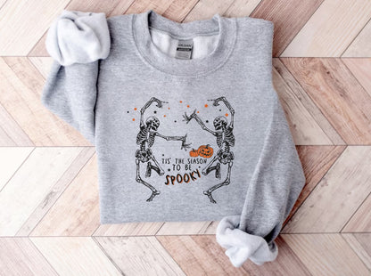 Halloween Tis the Season to Be Spooky Skeleton Women’s fleece crewneck Sweatshirts Hippo Boutique