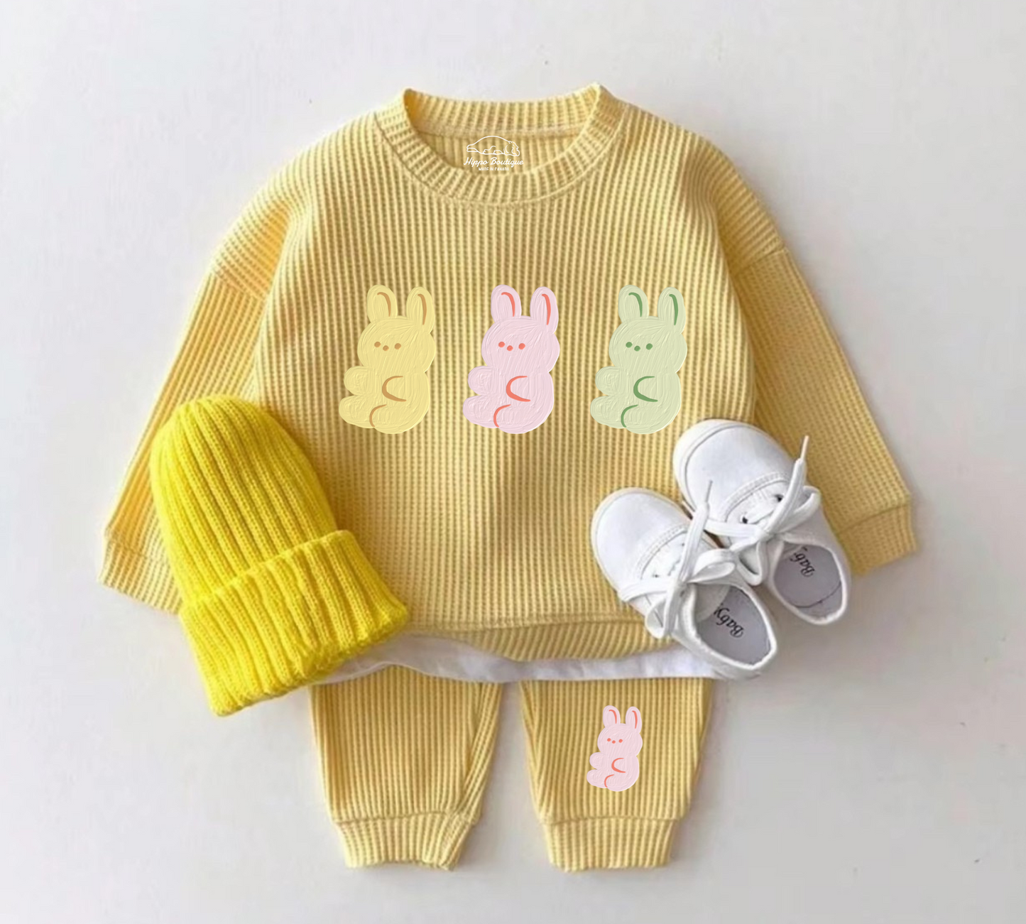 Baby Waffle Knit Jogger Outfit - Bunnies