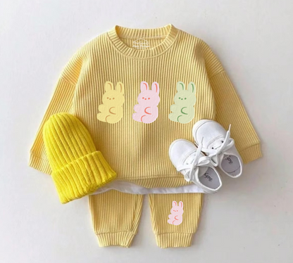 Baby Waffle Knit Jogger Outfit - Bunnies