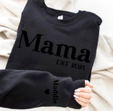 Custom Mama Sweatshirt with children’s name on sleeve Hippo Boutique
