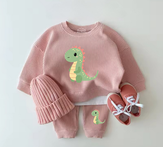 Baby Waffle Knit Jogger Outfit - Dino