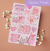 Pink Kindle insert with glitter finish, romantic doodles, handmade organic cozy design. - Kindle Insert - Pink Romance