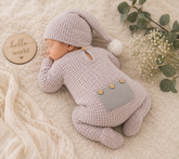 Newborn Waffle Knit Romper & Matching Pom Pom Hat Set – Baby Boy Coming Home Outfit Hippo Boutique