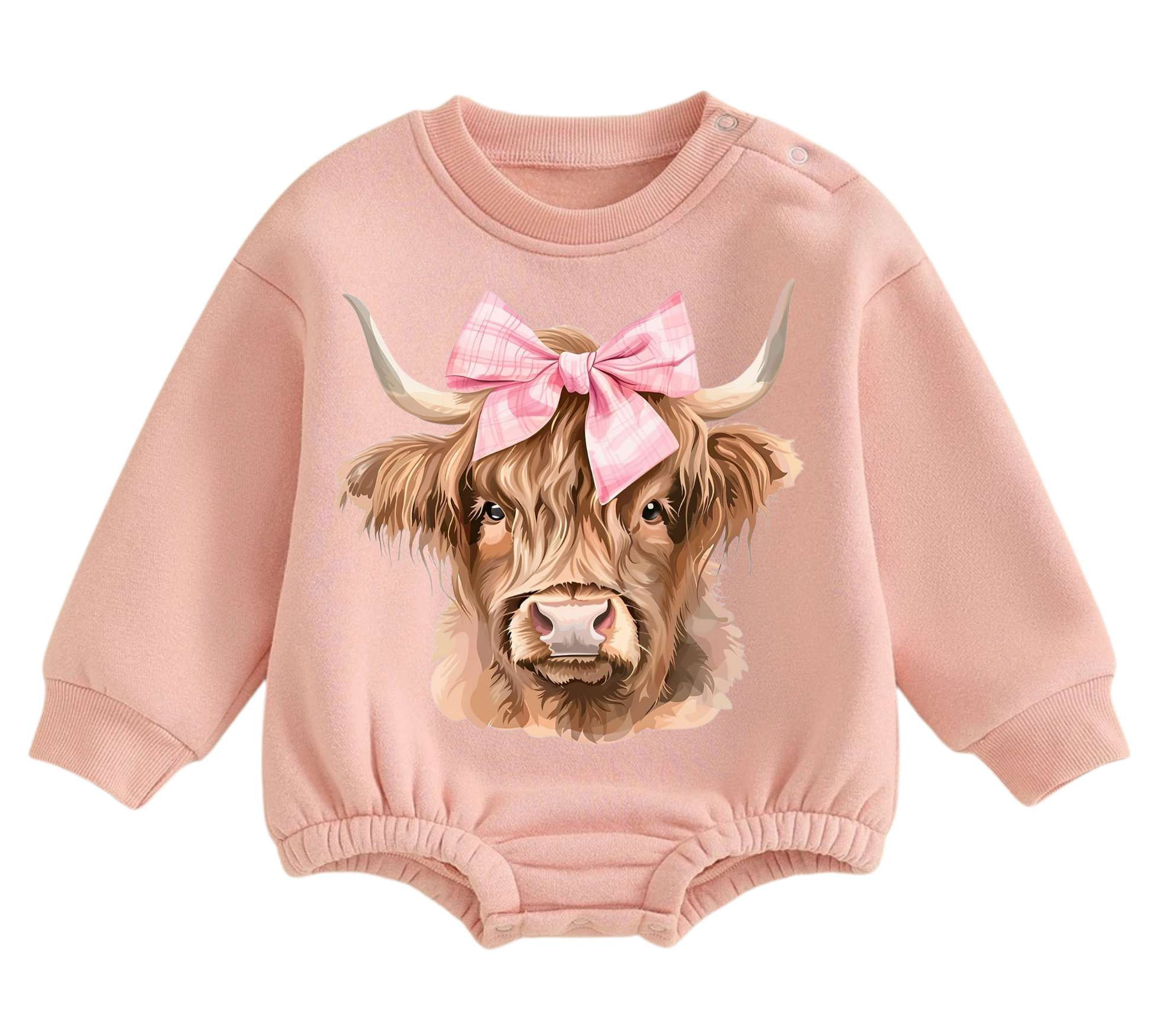 Fleece pink bow highland cow Baby Oversized Sweatshirt Bodysuit Hippo Boutique