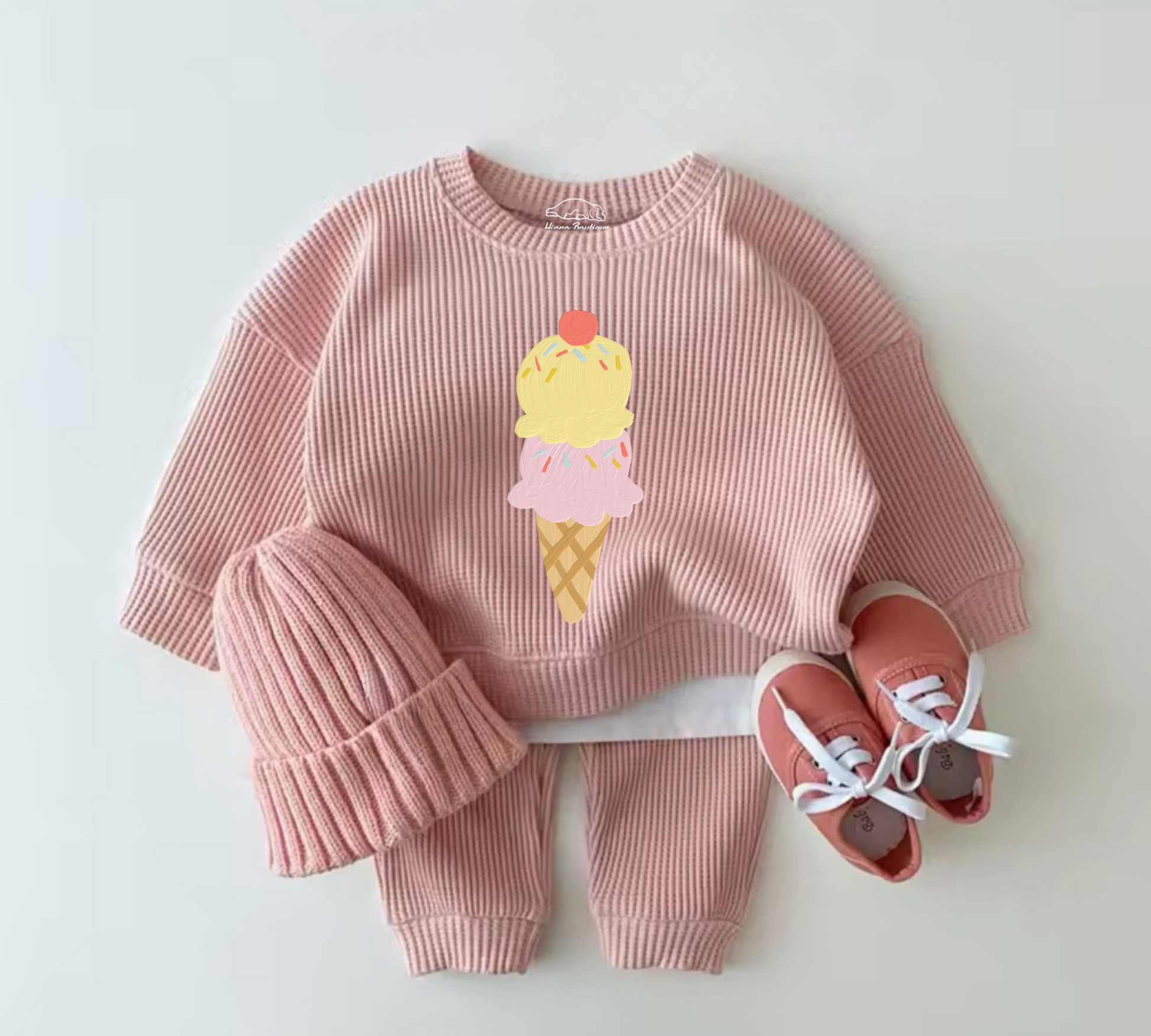 Baby Waffle Knit Jogger Outfit - Ice Cream Hippo Boutique
