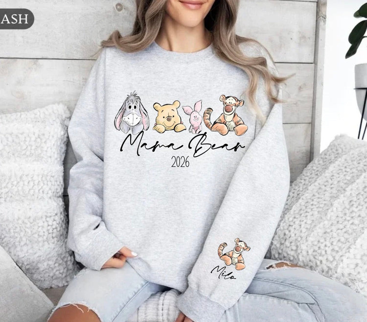 Custom Mama Bear Sweatshirt with children’s name on sleeve Hippo Boutique