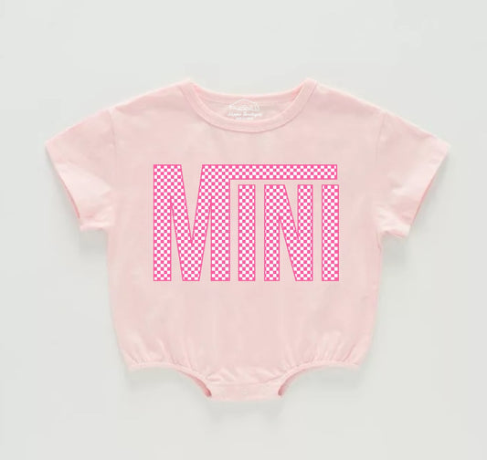 Checkered Mini Baby Girl t-shirt Bubble Romper Hippo Boutique