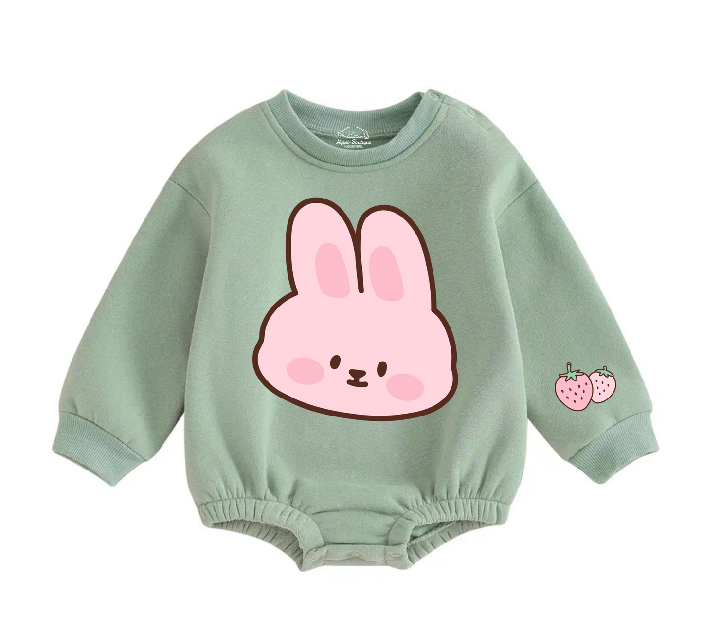Soft warm fleece oversized Romper - Bunny Strawberry Hippo Boutique