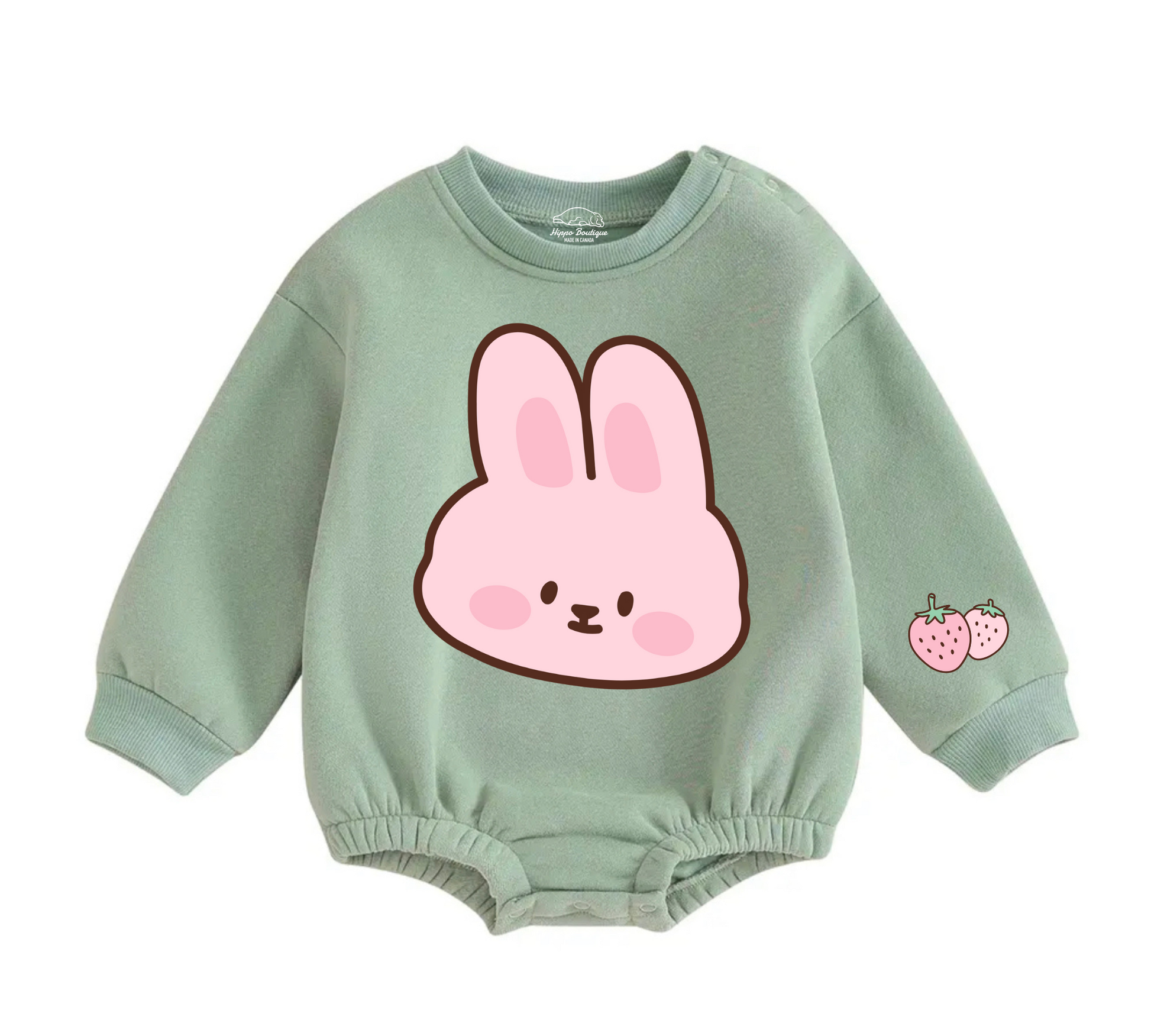 Soft warm fleece oversized Romper - Bunny Strawberry Hippo Boutique