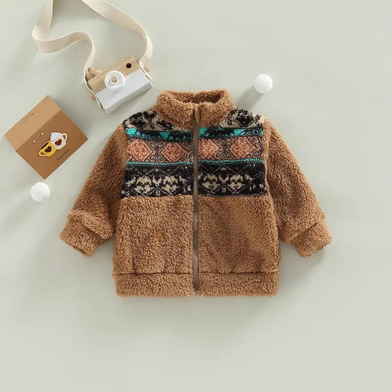 Boho Print Baby Sherpa Fuzzy Fur Jacket Hippo Boutique
