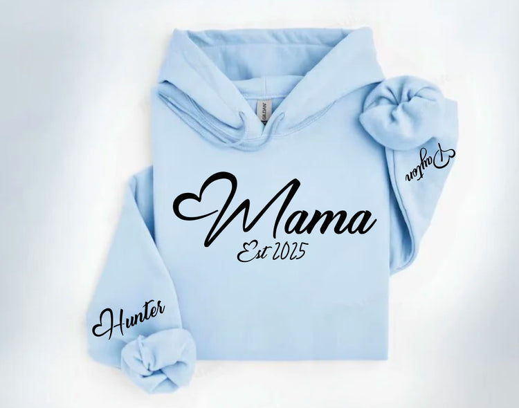 Custom Mama Hoodie with children’s name on sleeve Hippo Boutique