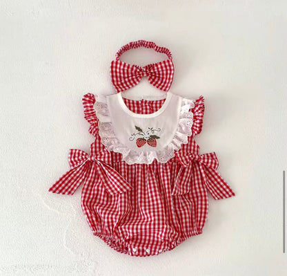 Strawberry Sleeveless Baby Dress with Bows Hippo Boutique