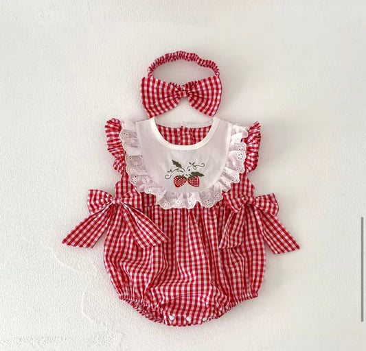 Strawberry Sleeveless Baby Dress with Bows Hippo Boutique