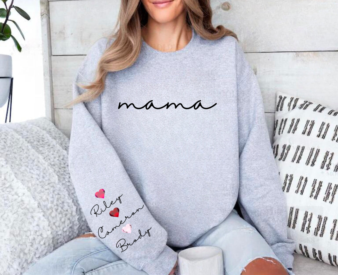 Custom Mama Birthstone Hearts with children’s name on sleeve Hippo Boutique