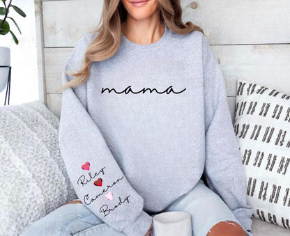 Custom Mama Birthstone Hearts with children’s name on sleeve Hippo Boutique