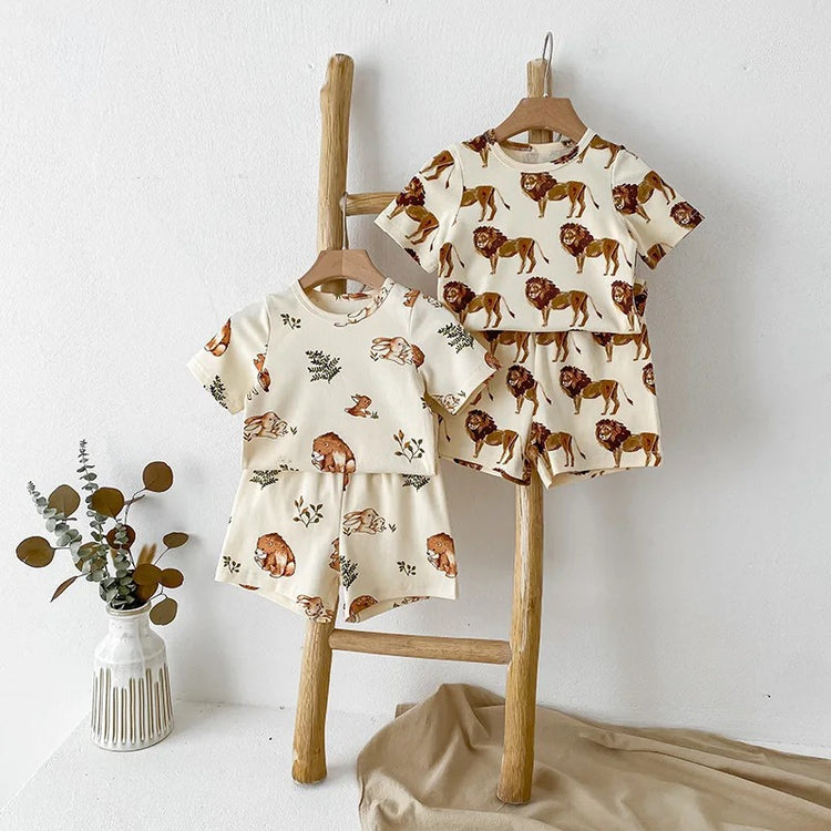 Toddler Forest Animals shorts and t-shirt outfit Hippo Boutique