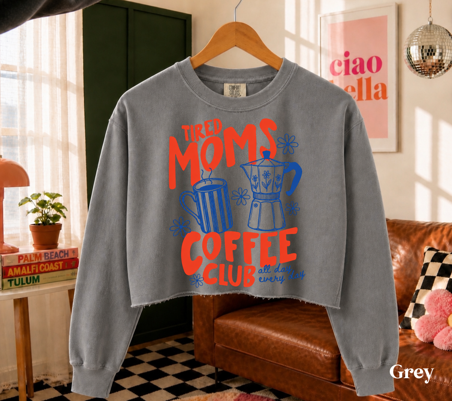 Cropped Sweatshirt - Tired Moms Coffee club Hippo Boutique