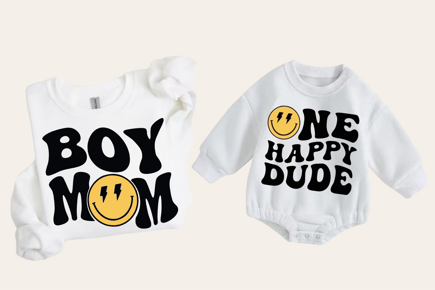 Smile Boy Mom One happy dude Mama & Mini matching Baby Sweatshirt Romper bodysuit & Crewneck Hippo Boutique