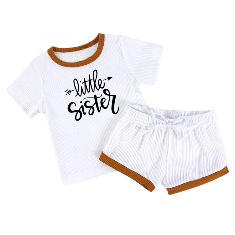 Little Sister Baby & toddler waffle cotton outfit Hippo Boutique