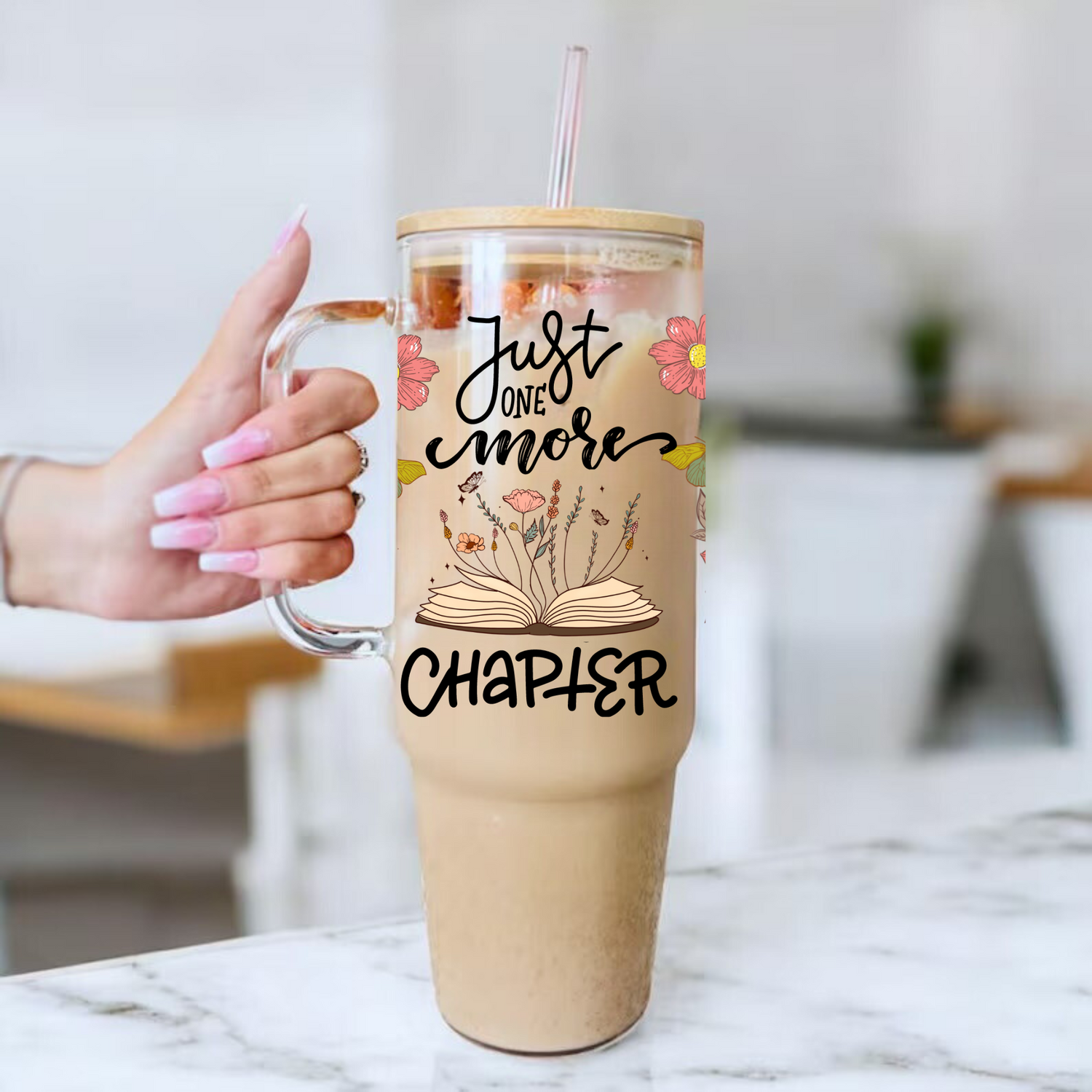 Just One More Chapter Bookish Glass Tumbler Cups Hippo Boutique