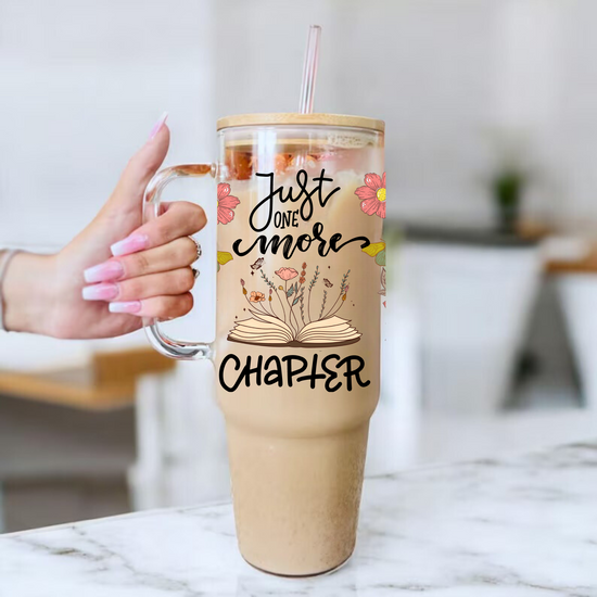 Just One More Chapter Bookish Glass Tumbler Cups Hippo Boutique