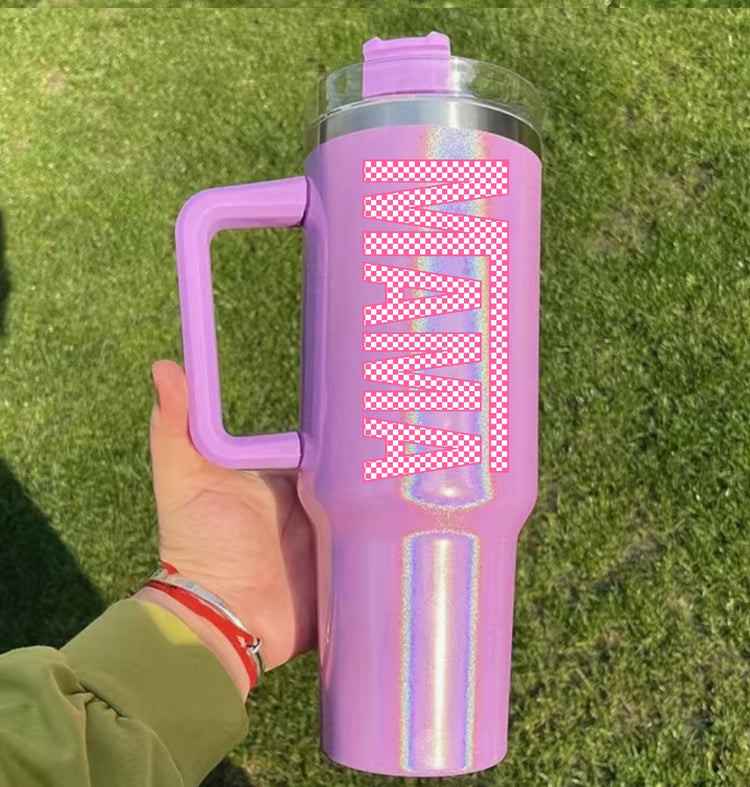 Racing Mama 40oz Insulated Tumbler with Handle and straw Hippo boutique