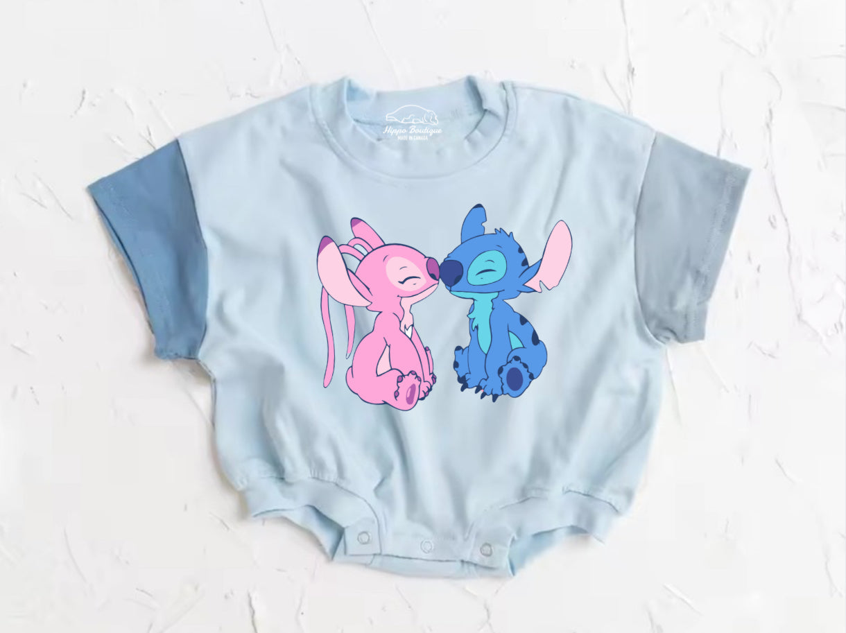 Stitch baby Color Block T-Shirt Bubble Romper by Hippo Boutique