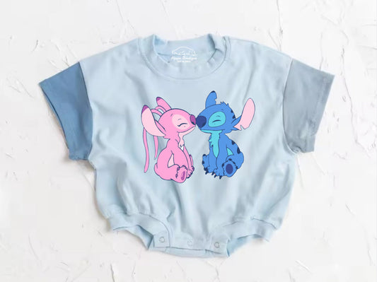 Stitch baby Color Block T-Shirt Bubble Romper by Hippo Boutique