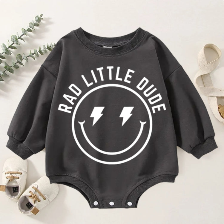 Rad Little Dude Oversized Sweatshirt Romper Hippo Boutique