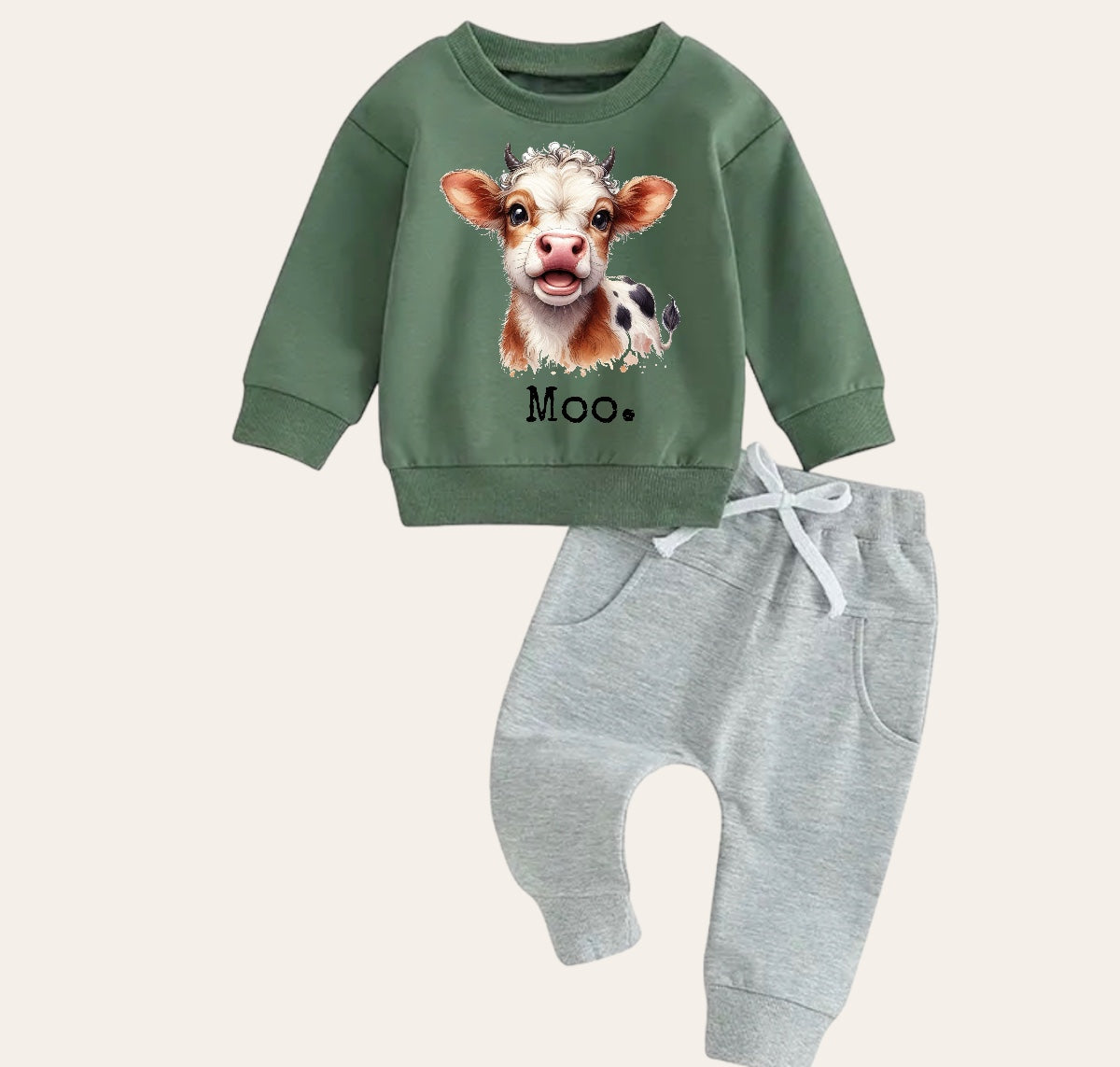 Moo Cow Baby Outfit set sweatshirt and pants Hippo Boutique