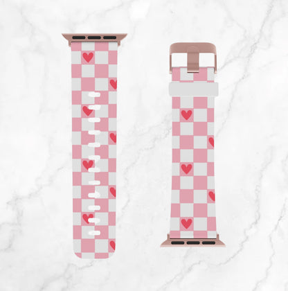 Apple Watch Band - Pink Checkered Hearts