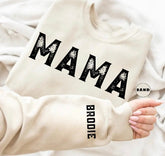 Custom Mama Sweatshirt with children’s name on sleeve - Distressed Hippo Boutique