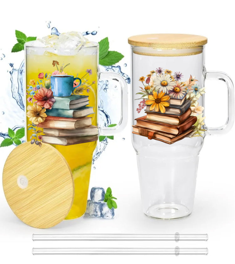 Distracted by Books Floral Libbey Glass Cup Hippo Boutique