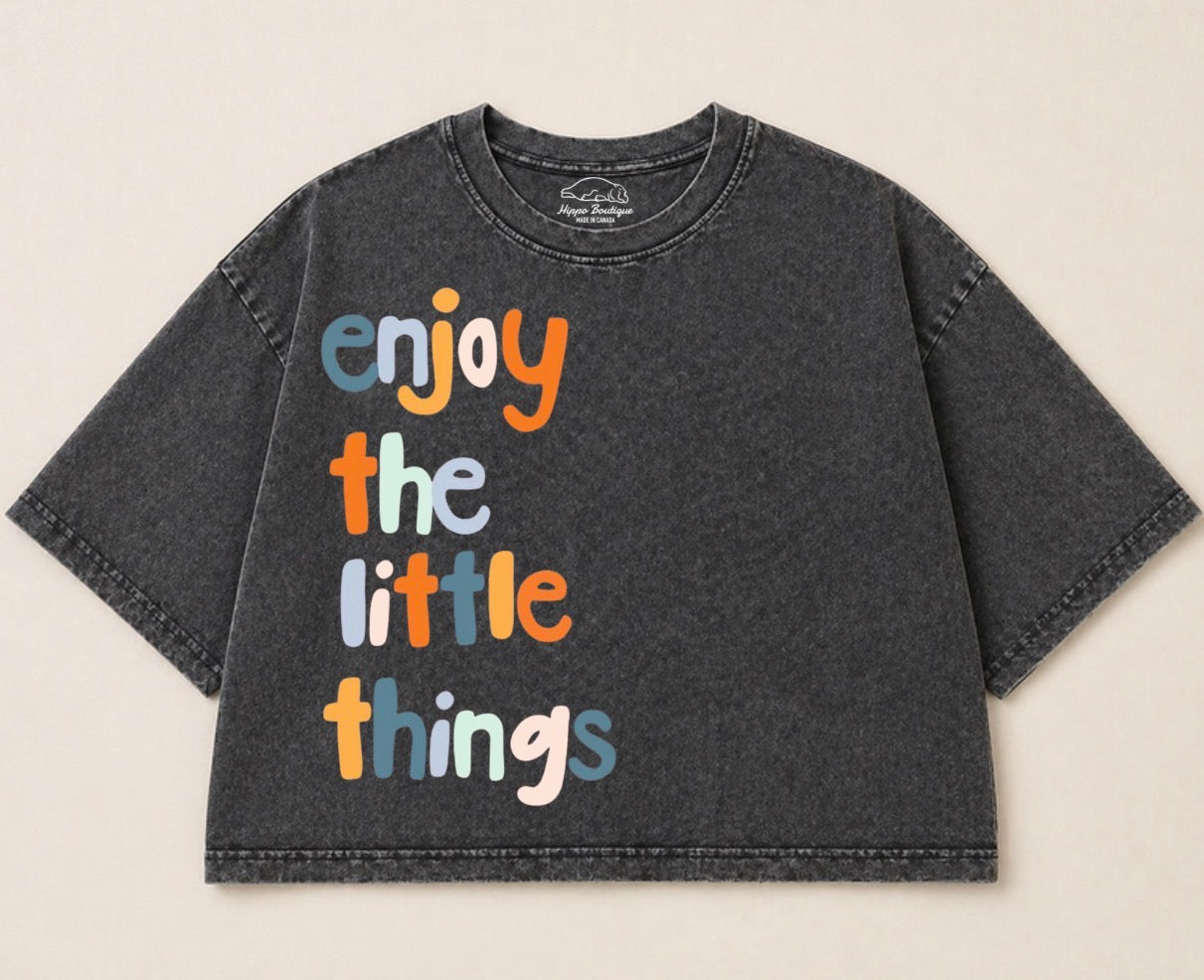 Oversized Washed Cropped T-Shirts - Enjoy the little things Hippo Boutique