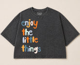 Oversized Washed Cropped T-Shirts - Enjoy the little things Hippo Boutique