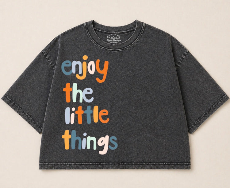 Oversized Washed Cropped T-Shirts - Enjoy the little things Hippo Boutique