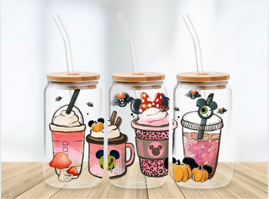 Mouse Halloween Glass Cup with Bamboo Lid Hippo Boutique
