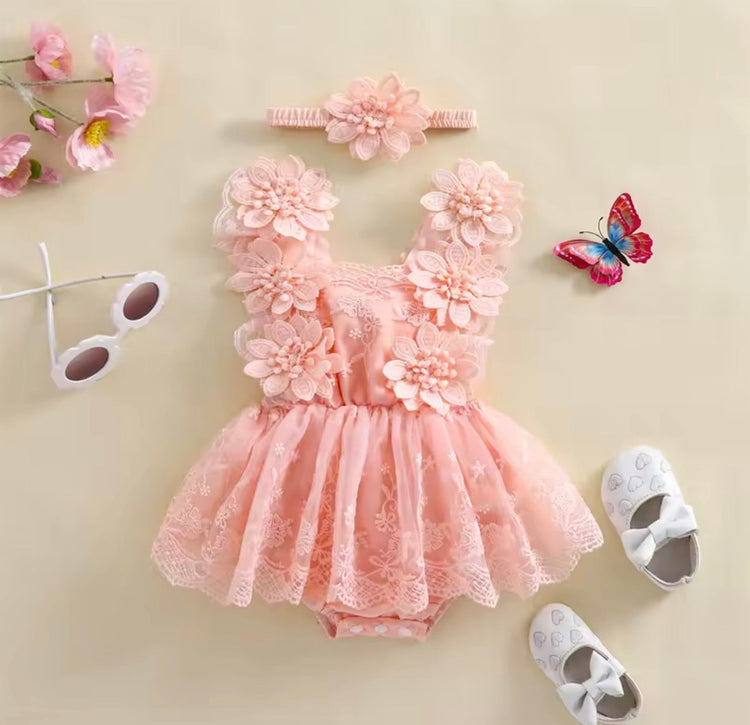 Floral Lace Baby Girl Romper Dress Hippo Boutique
