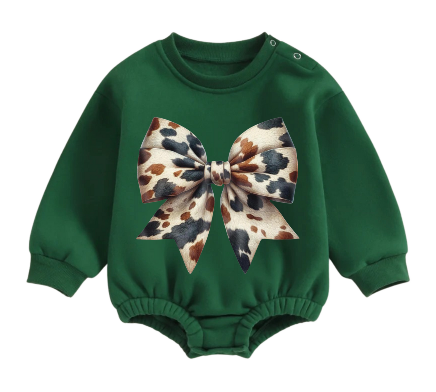 Cow Christmas Bow fleece Baby Oversized christmas Sweatshirt Romper Hippo Boutique